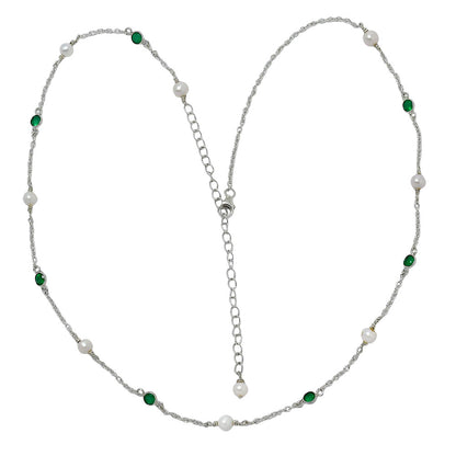 Handcrafted Silver Dainty Pearl Gemstone Chain Necklace for Women AGN1001 N-1029