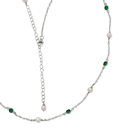 Handcrafted Silver Dainty Pearl Gemstone Chain Necklace for Women AGN1001 N-1029