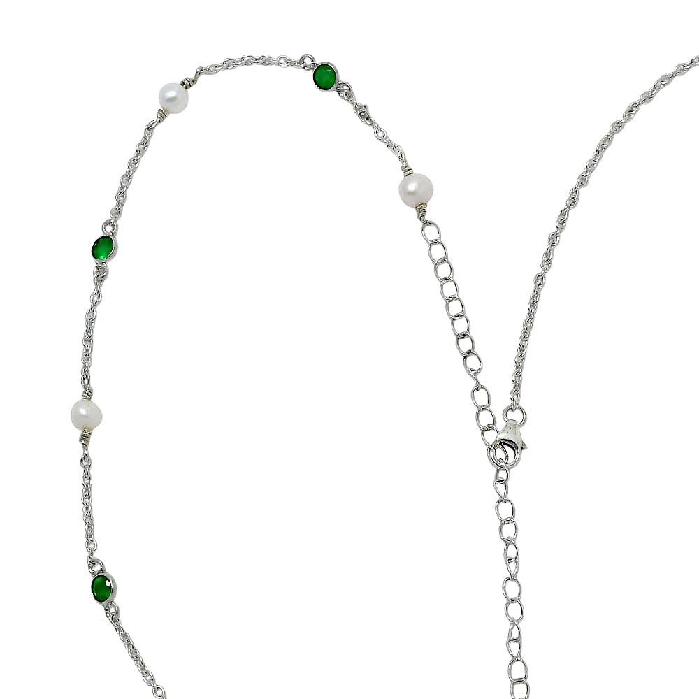 Handcrafted Silver Dainty Pearl Gemstone Chain Necklace for Women AGN1001 N-1029
