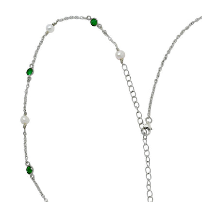 Handcrafted Silver Dainty Pearl Gemstone Chain Necklace for Women AGN1001 N-1029