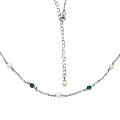 Handcrafted Silver Dainty Pearl Gemstone Chain Necklace for Women AGN1001 N-1029
