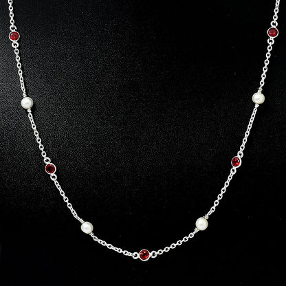 Handcrafted Silver Dainty Pearl Gemstone Chain Necklace for Women AGN1001 N-1029