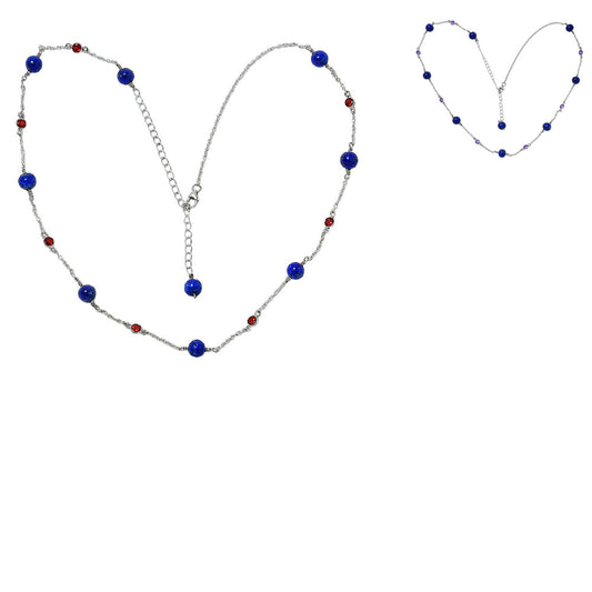 925 Silver Handcrafted Silver Lapis Lazuli Beaded Necklace for Women AGN1002 N-1029