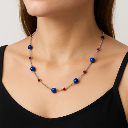 925 Silver Handcrafted Silver Lapis Lazuli Beaded Necklace for Women AGN1002 N-1029