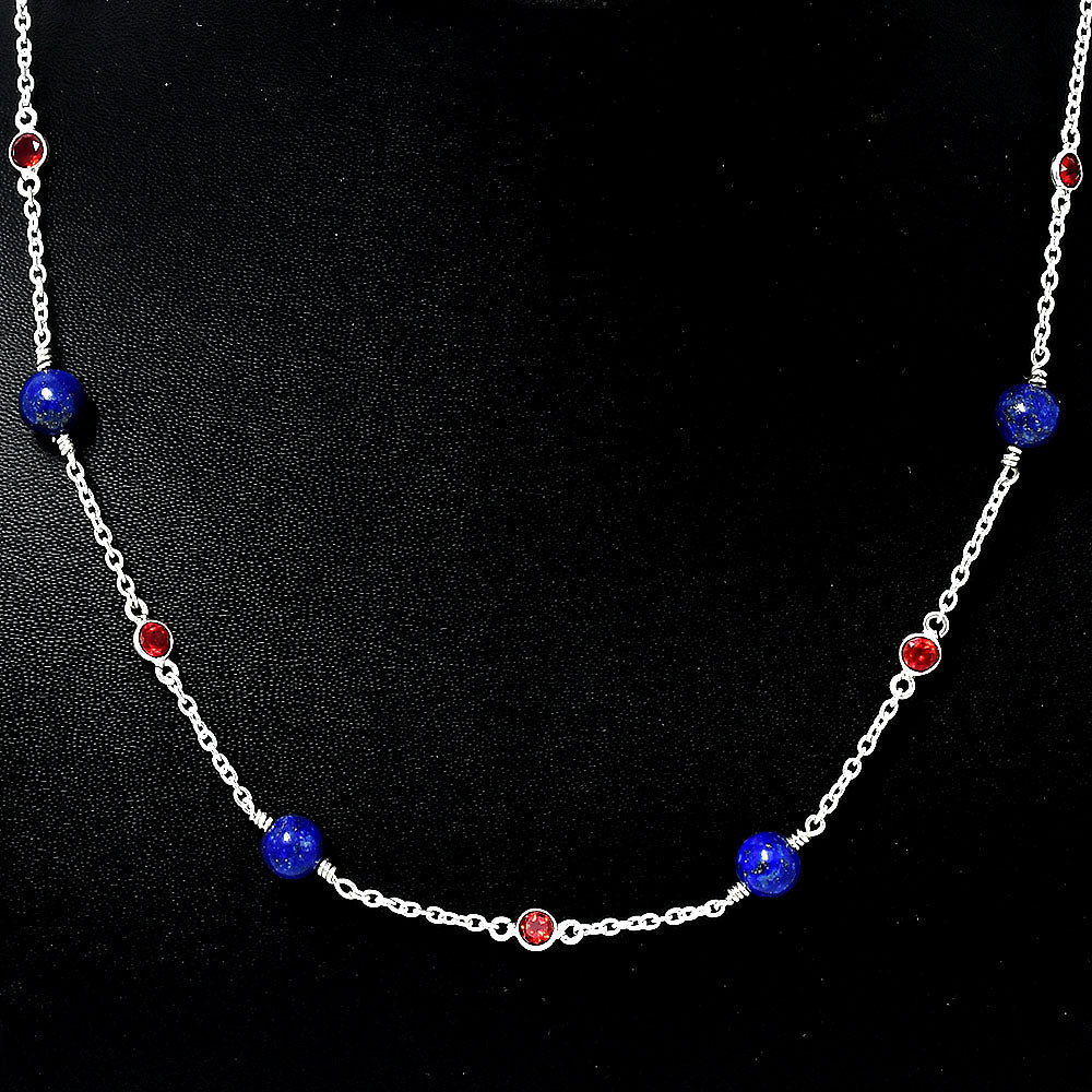 925 Silver Handcrafted Silver Lapis Lazuli Beaded Necklace for Women AGN1002 N-1029