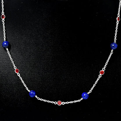 925 Silver Handcrafted Silver Lapis Lazuli Beaded Necklace for Women AGN1002 N-1029