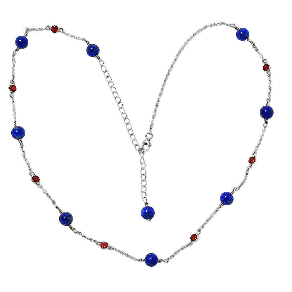 925 Silver Handcrafted Silver Lapis Lazuli Beaded Necklace for Women AGN1002 N-1029