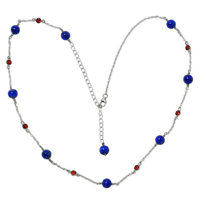 925 Silver Handcrafted Silver Lapis Lazuli Beaded Necklace for Women AGN1002 N-1029