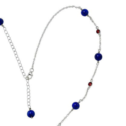 925 Silver Handcrafted Silver Lapis Lazuli Beaded Necklace for Women AGN1002 N-1029
