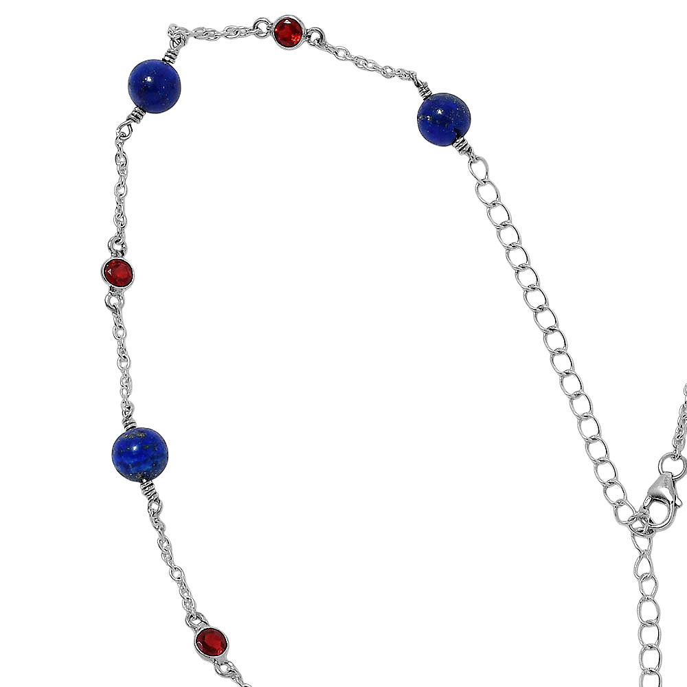 925 Silver Handcrafted Silver Lapis Lazuli Beaded Necklace for Women AGN1002 N-1029