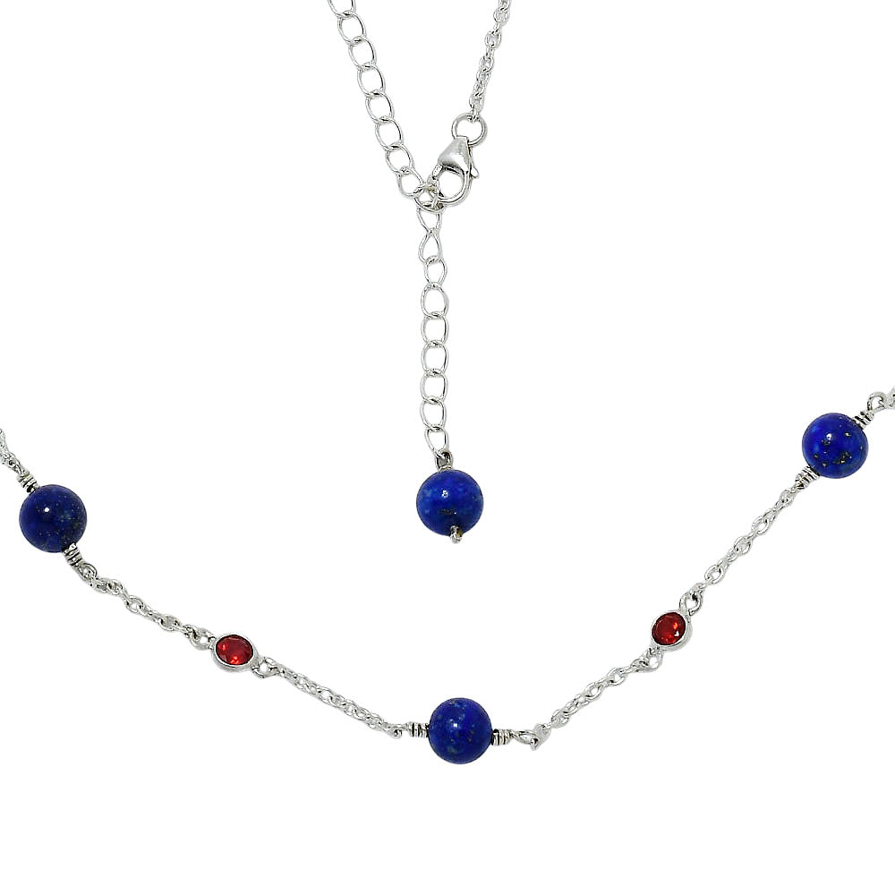 925 Silver Handcrafted Silver Lapis Lazuli Beaded Necklace for Women AGN1002 N-1029