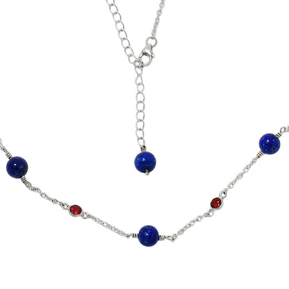 925 Silver Handcrafted Silver Lapis Lazuli Beaded Necklace for Women AGN1002 N-1029