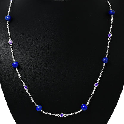 925 Silver Handcrafted Silver Lapis Lazuli Beaded Necklace for Women AGN1002 N-1029