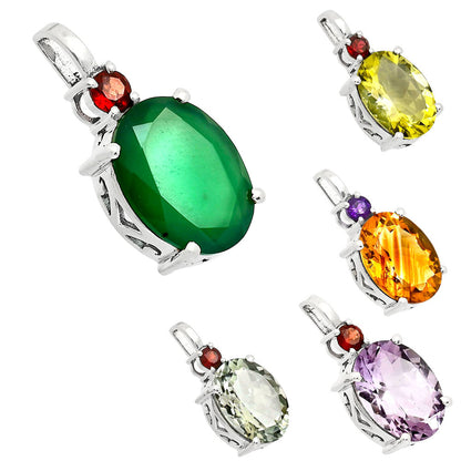 Handcrafted 925 Sterling Silver Oval Gemstone Pendant with Accent Stone AGP1001 P-1113