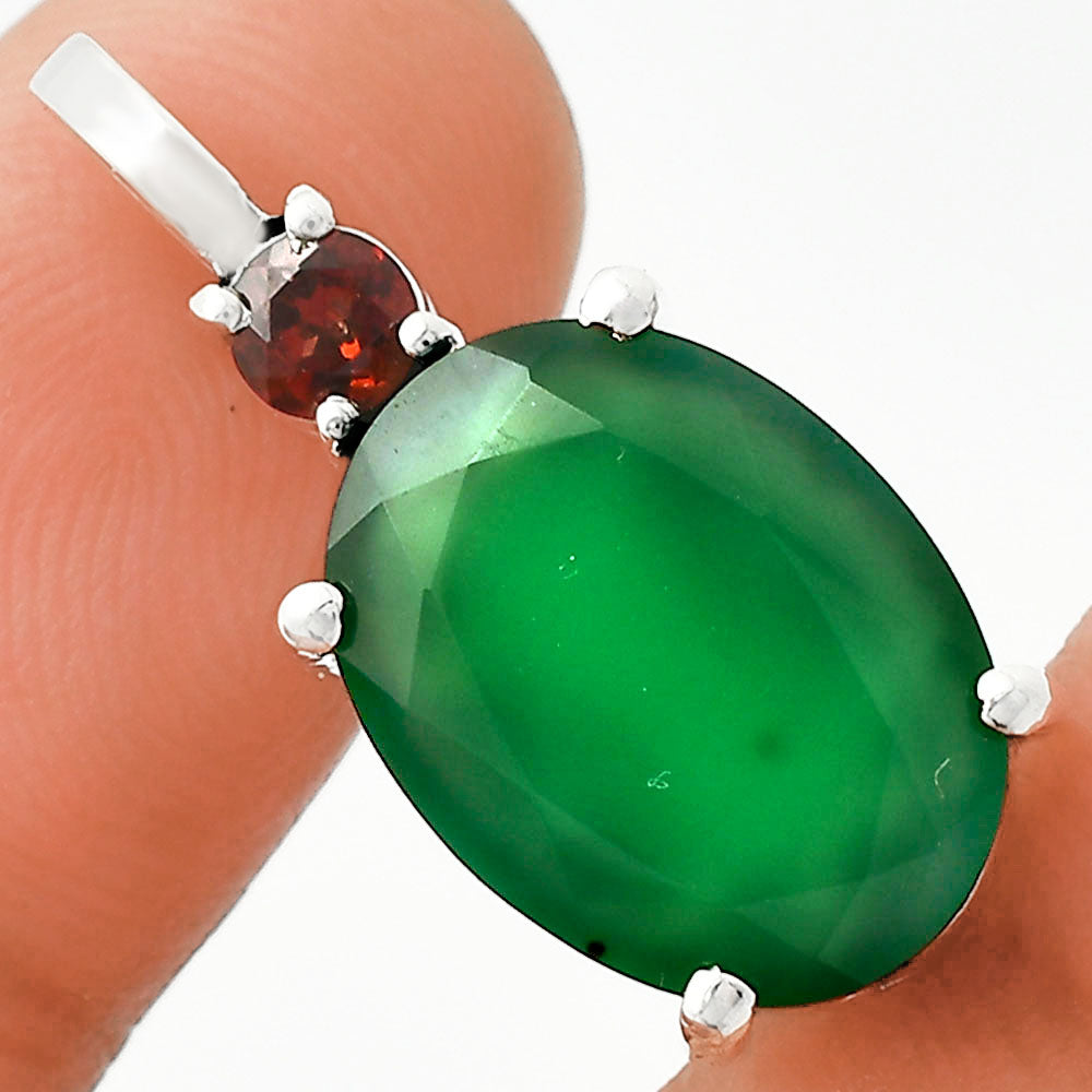 Handcrafted 925 Sterling Silver Oval Gemstone Pendant with Accent Stone AGP1001 P-1113