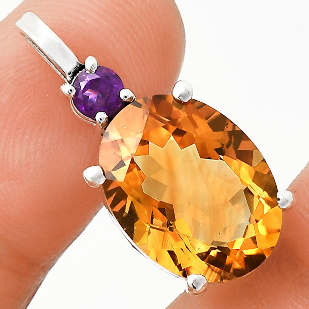 Handcrafted 925 Sterling Silver Oval Gemstone Pendant with Accent Stone AGP1001 P-1113