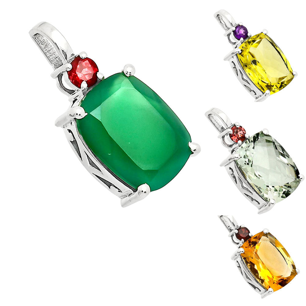 Statement Cushion Gemstone Pendant with Accent Stone in 925 Silver AGP1002 P-1113