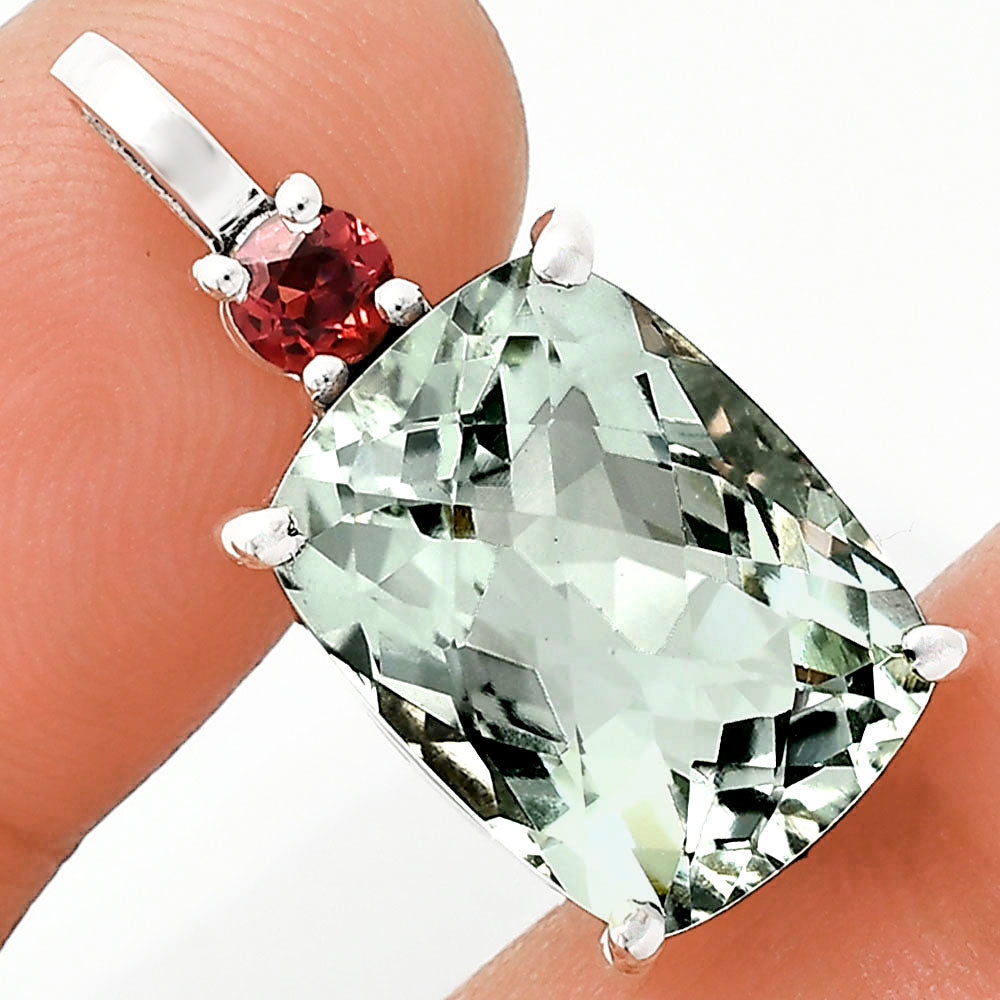 Statement Cushion Gemstone Pendant with Accent Stone in 925 Silver AGP1002 P-1113