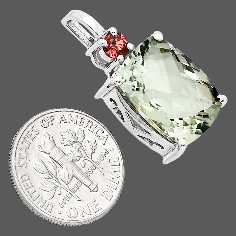 Statement Cushion Gemstone Pendant with Accent Stone in 925 Silver AGP1002 P-1113