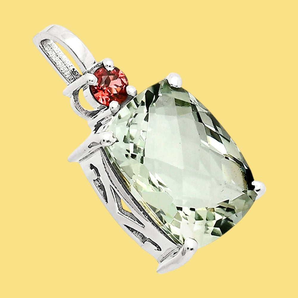 Statement Cushion Gemstone Pendant with Accent Stone in 925 Silver AGP1002 P-1113