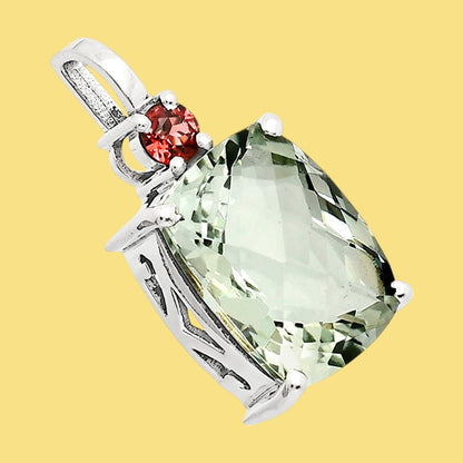 Statement Cushion Gemstone Pendant with Accent Stone in 925 Silver AGP1002 P-1113