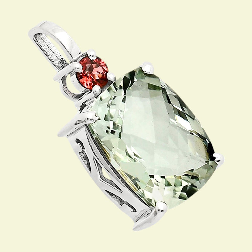 Statement Cushion Gemstone Pendant with Accent Stone in 925 Silver AGP1002 P-1113