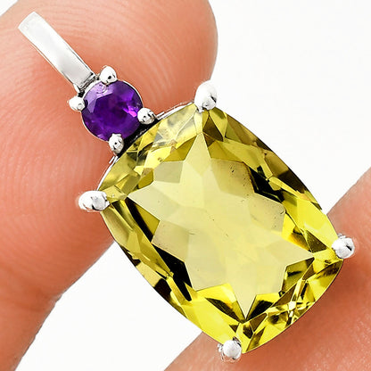 Statement Cushion Gemstone Pendant with Accent Stone in 925 Silver AGP1002 P-1113
