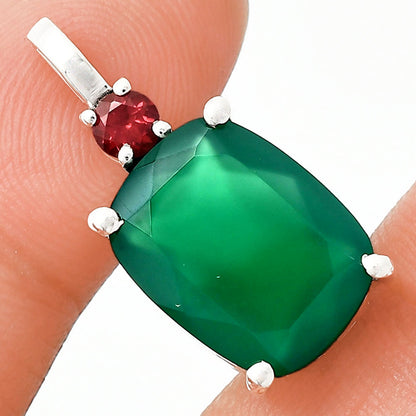 Statement Cushion Gemstone Pendant with Accent Stone in 925 Silver AGP1002 P-1113