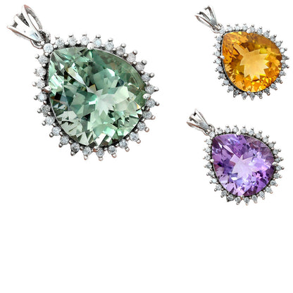 Statement Luxury Halo Pear Cut Gemstone Pendant in 925 Sterling Silver AGP1003 P-1741