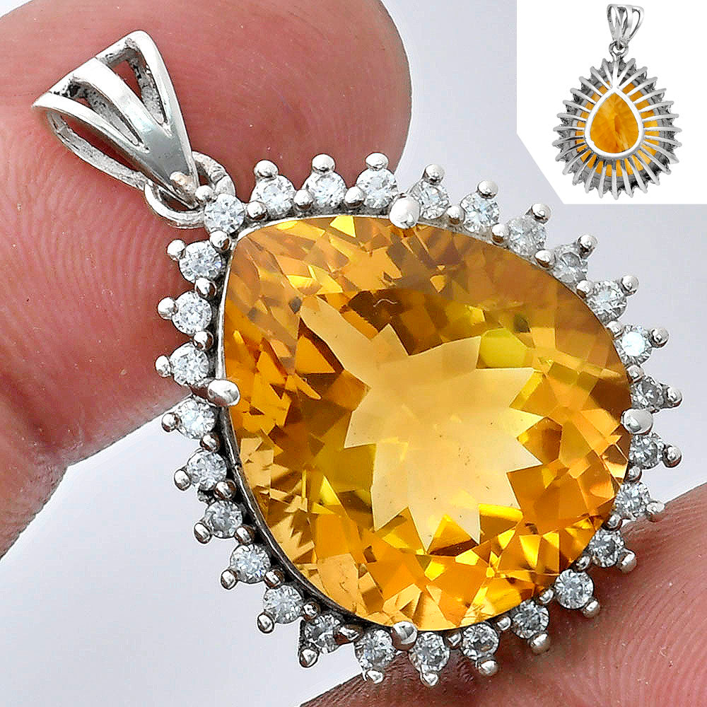 Statement Luxury Halo Pear Cut Gemstone Pendant in 925 Sterling Silver AGP1003 P-1741
