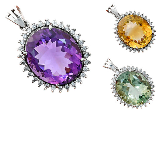 Vintage Oval Cut Gemstone Halo Pendant in 925 Sterling Silver for Women AGP1004 P-1741