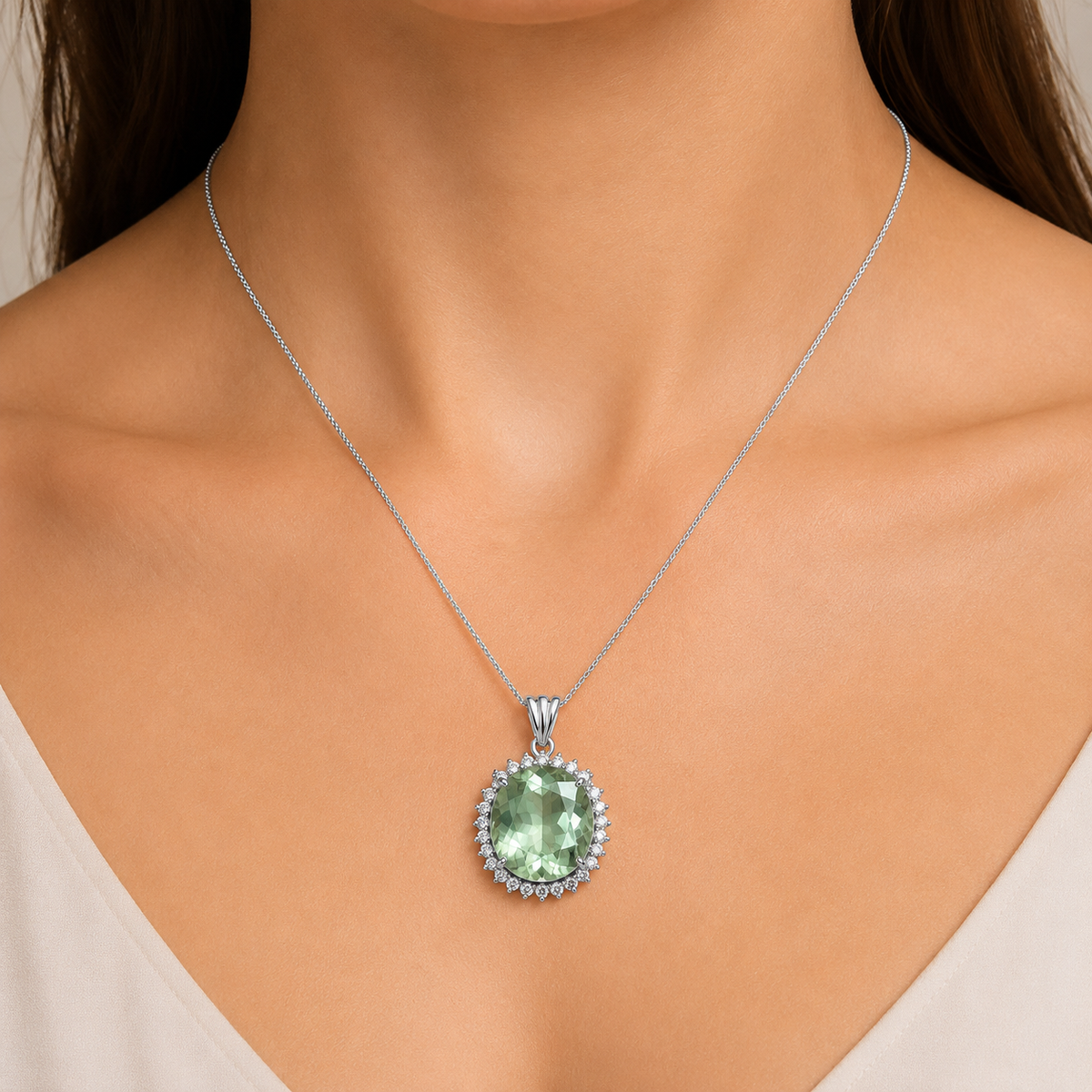 Vintage Oval Cut Gemstone Halo Pendant in 925 Sterling Silver for Women AGP1004 P-1741