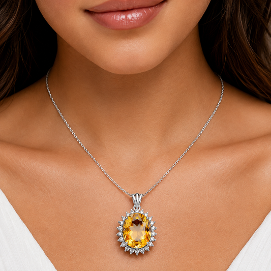 Vintage Oval Cut Gemstone Halo Pendant in 925 Sterling Silver for Women AGP1004 P-1741