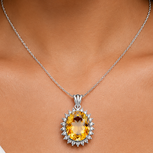 Vintage Oval Cut Gemstone Halo Pendant in 925 Sterling Silver for Women AGP1004 P-1741