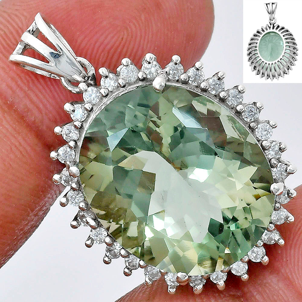 Vintage Oval Cut Gemstone Halo Pendant in 925 Sterling Silver for Women AGP1004 P-1741