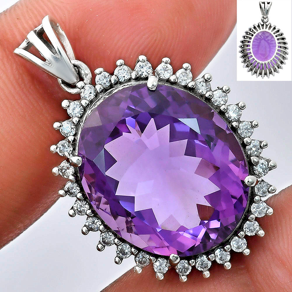 Vintage Oval Cut Gemstone Halo Pendant in 925 Sterling Silver for Women AGP1004 P-1741