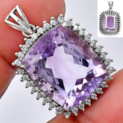 Cushion Cut Gemstone Halo Pendant in 925 Sterling Silver for Women AGP1005 P-1741