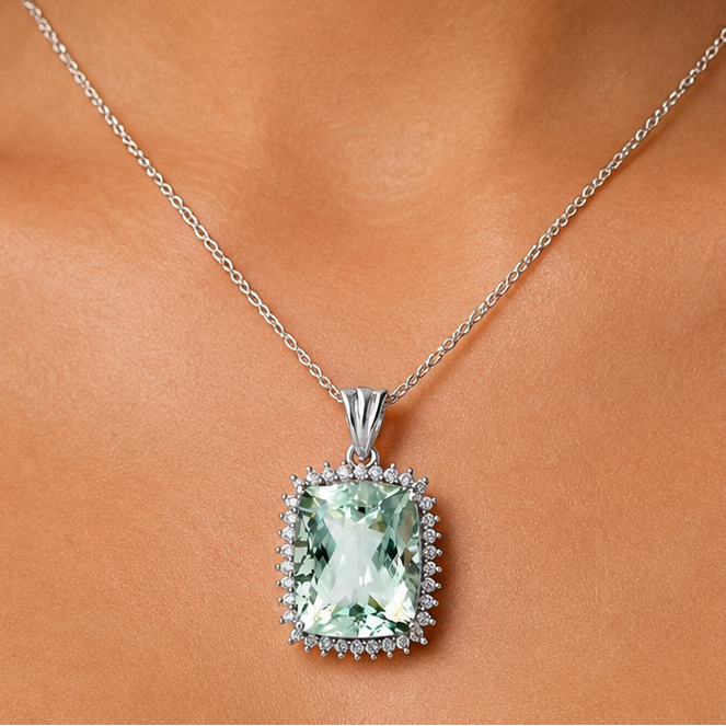 925 Sterling Silver Cushion Halo Cut Gemstone Pendant Jewelry for Women AGP1006 P-1741