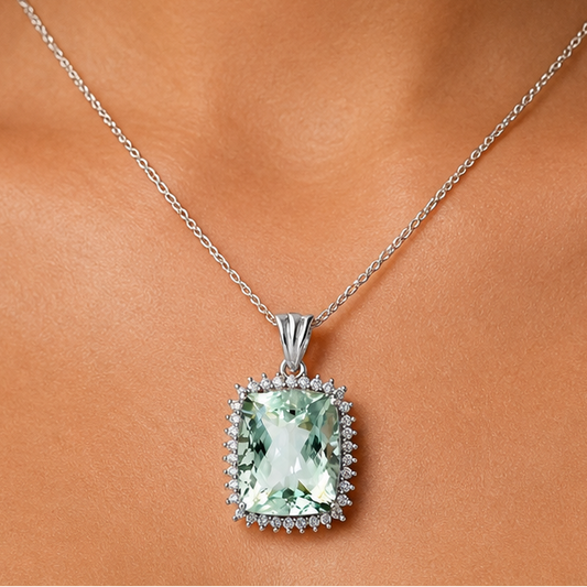 925 Sterling Silver Cushion Halo Cut Gemstone Pendant Jewelry for Women AGP1006 P-1741