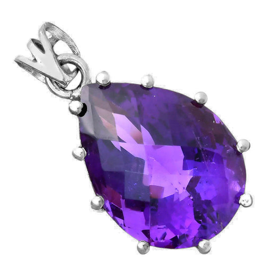 Faceted Natural Amethyst Teardrop Pendant 925 Sterling Silver Jewelry AGP1007 P-1739
