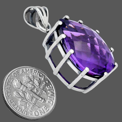 Faceted Natural Amethyst Teardrop Pendant 925 Sterling Silver Jewelry AGP1007 P-1739