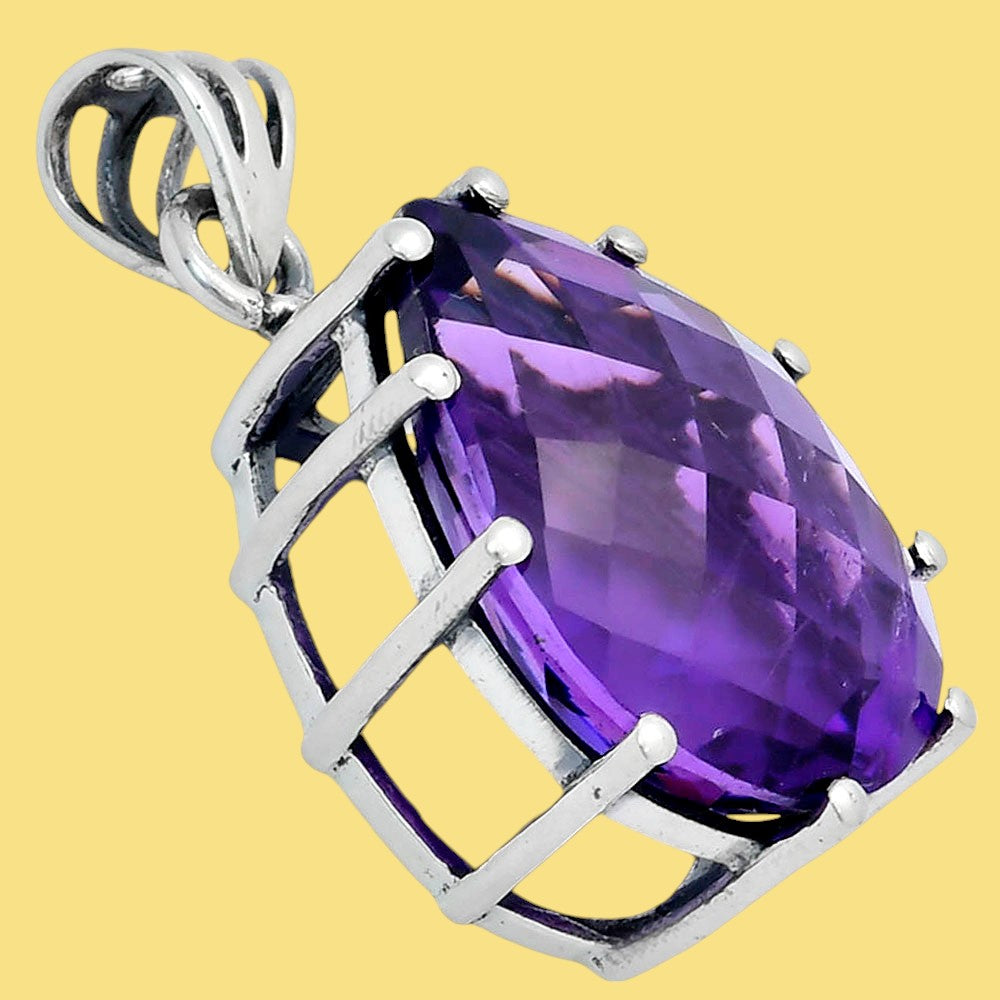 Faceted Natural Amethyst Teardrop Pendant 925 Sterling Silver Jewelry AGP1007 P-1739