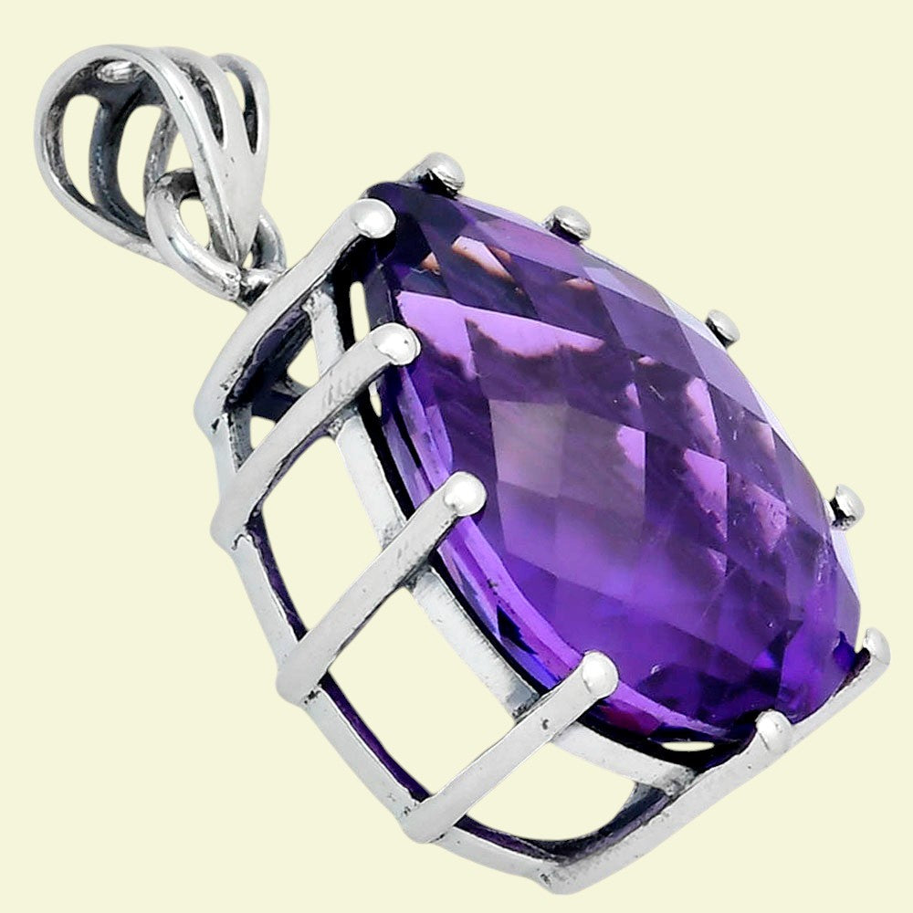 Faceted Natural Amethyst Teardrop Pendant 925 Sterling Silver Jewelry AGP1007 P-1739