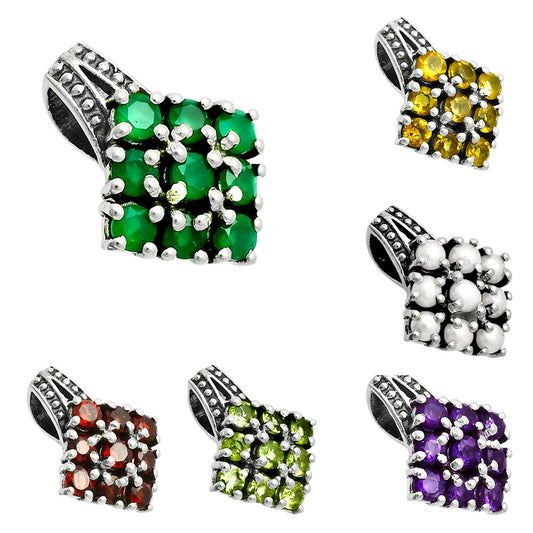 Square Cluster Round Gemstone Pendant in 925 Sterling Silver for Women AGP1008 P-1094