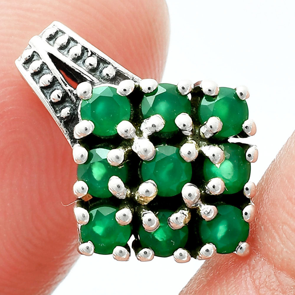 Square Cluster Round Gemstone Pendant in 925 Sterling Silver for Women AGP1008 P-1094