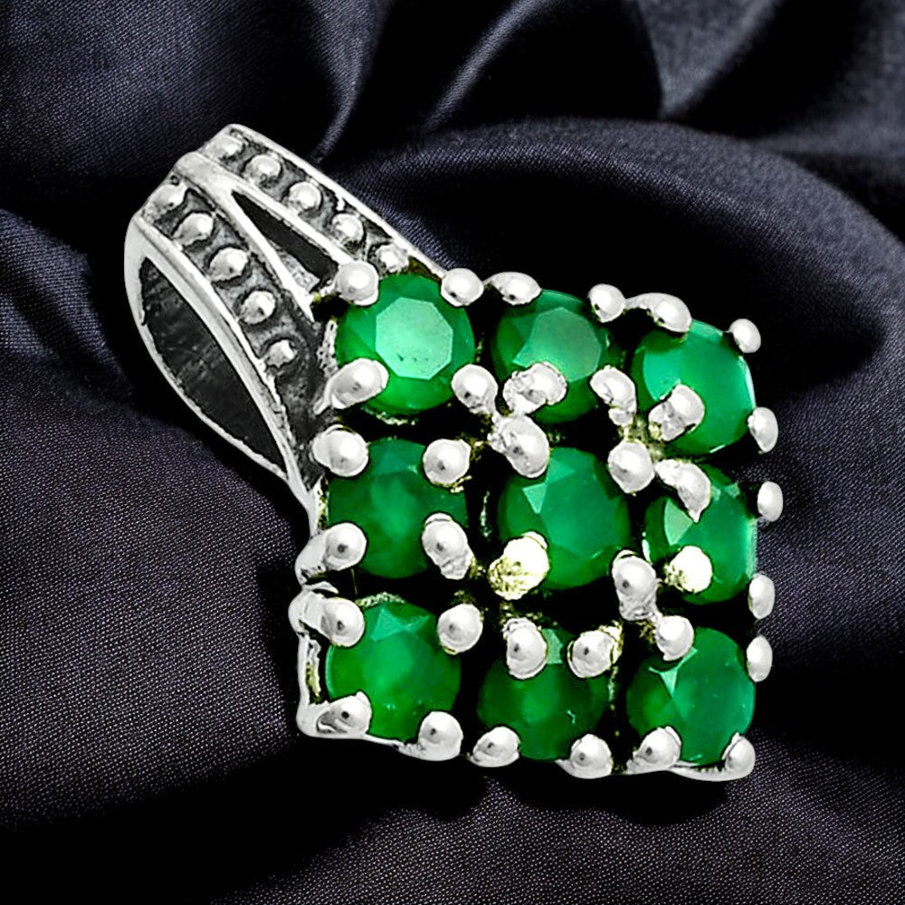 Square Cluster Round Gemstone Pendant in 925 Sterling Silver for Women AGP1008 P-1094