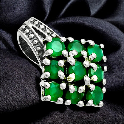 Square Cluster Round Gemstone Pendant in 925 Sterling Silver for Women AGP1008 P-1094