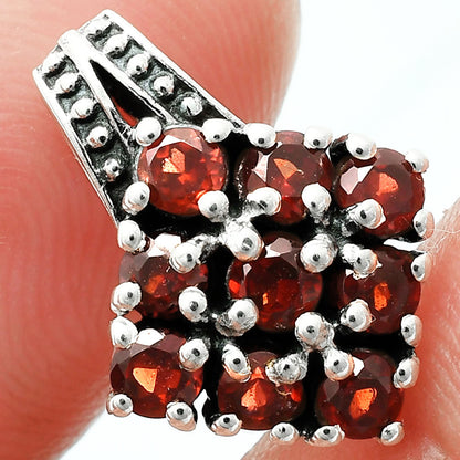 Square Cluster Round Gemstone Pendant in 925 Sterling Silver for Women AGP1008 P-1094