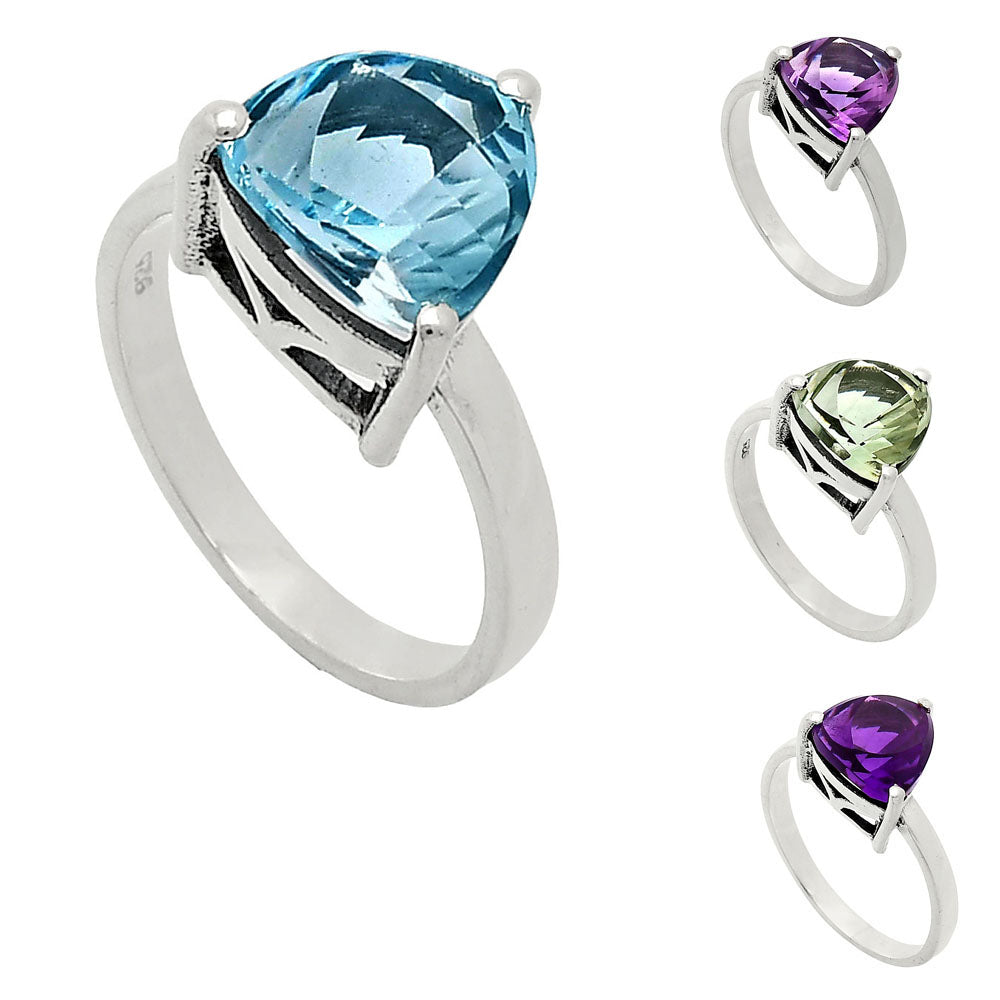 Faceted Trillion Natural Gemstone Ring in 925 Sterling Silver for Women AGR1002 R-1019