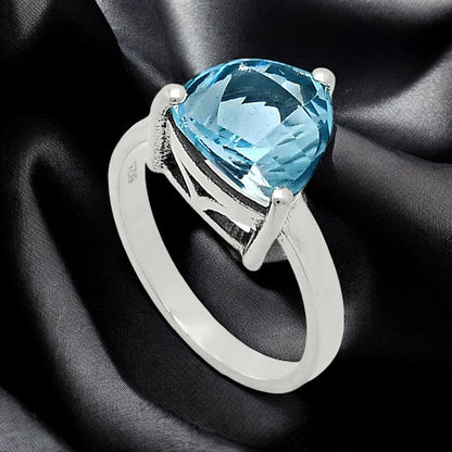 Faceted Trillion Natural Gemstone Ring in 925 Sterling Silver for Women AGR1002 R-1019